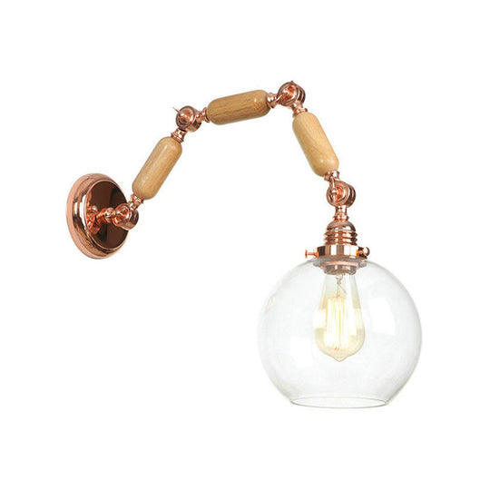 Antique Clear Glass Rose Gold Wall Light With Extendable Arm - Globe Living Room Sconce