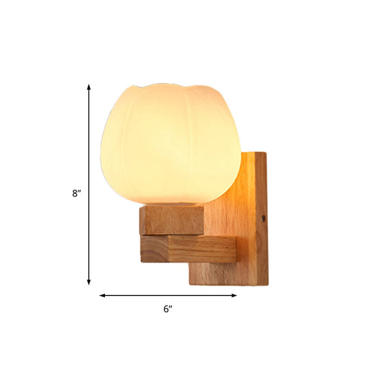 Opal Glass Wall Sconce Nordic Wood Bowl Bedroom Light Fixture