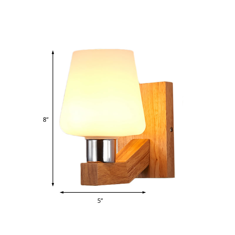 Minimalist White Glass Wood Sconce Light - Nordic Wall Lamp For Living Room