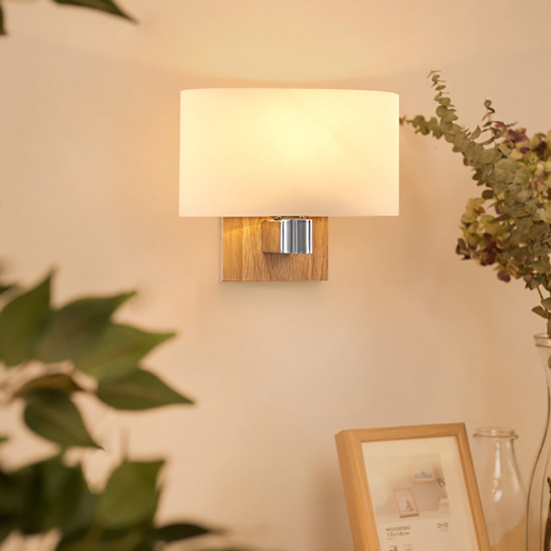 Nordic Living Room Sconce Lighting Fixture: Opal Glass Wall Light With Rectangle Shade & Wood Accent