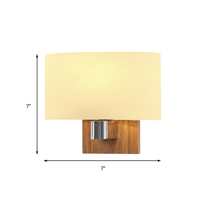 Nordic Living Room Sconce Lighting Fixture: Opal Glass Wall Light With Rectangle Shade & Wood Accent