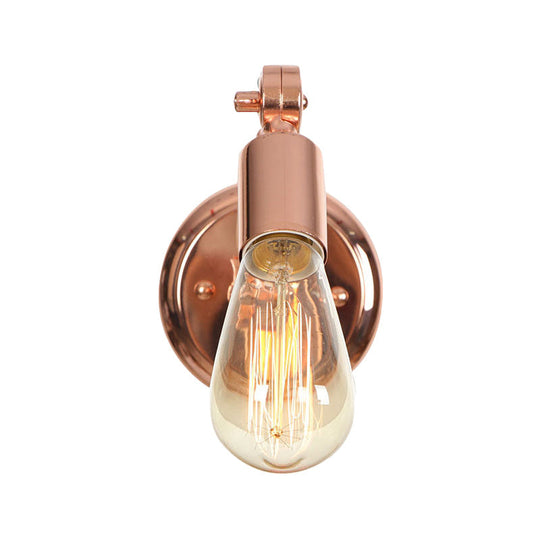 Retro Industrial Iron Rose Gold Armed Wall Light With Exposed Bulb - Rotatable Bathroom Lamp