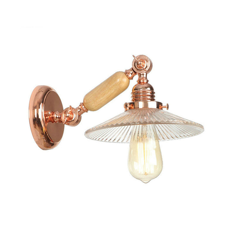 Rose Gold Ribbed Glass Sconce 1-Light Wall Lamp For Living Room