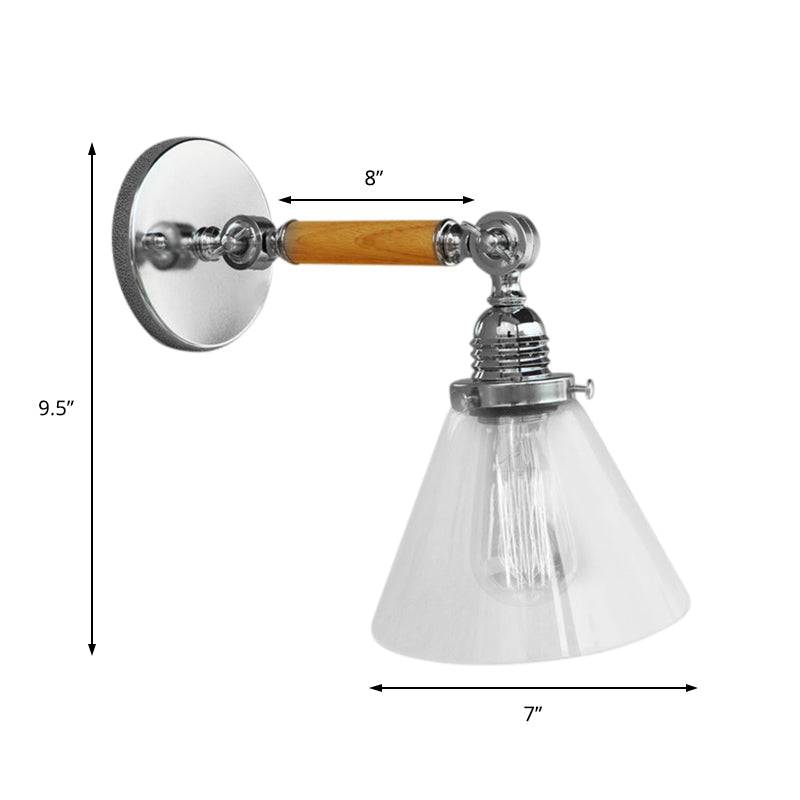 Industrial Cone Glass Wall Lamp - Single Bulb Sconce Light For Dining Room 8/4/14