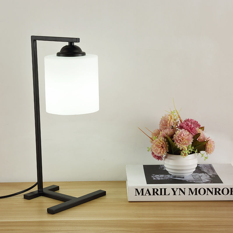 Nordic Stylish Milk Glass Table Light - Modern Study Room Lighting In Black Finish White