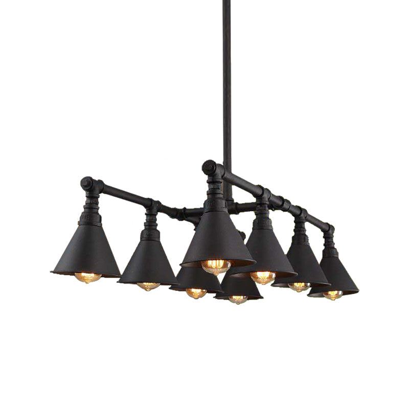 Vintage Style Black Metal Island Chandelier With 8-Light Cone Pendant