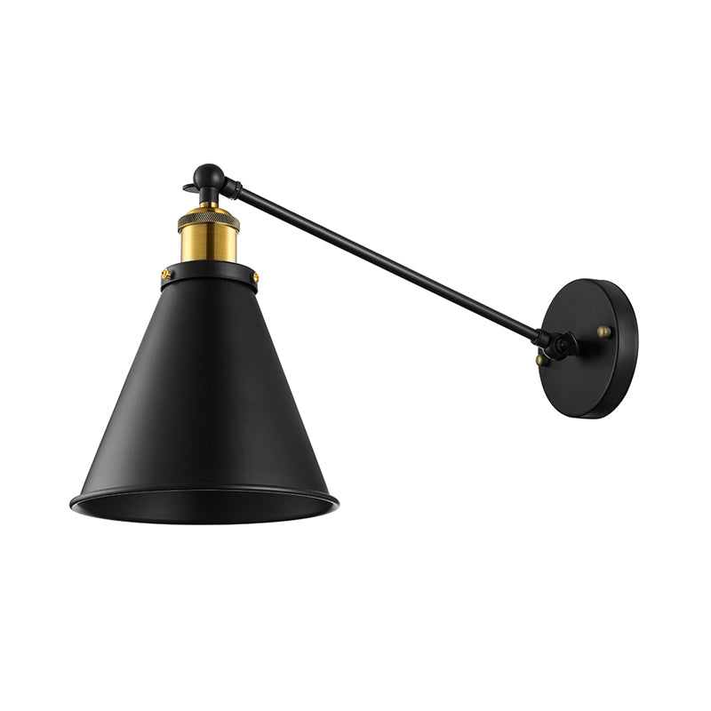 Industrial Conic Shade Sconce Wall Light With 1 Bulb Metallic Black Lamp For Corridor