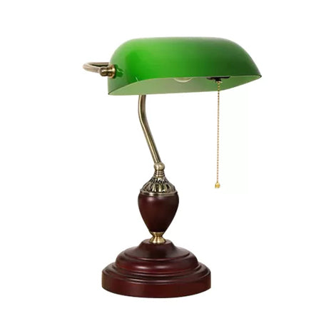 Traditional Rollover Shade Banker Lamp - 1 Light Green/Red/White Glass Desk With Pull Chain For