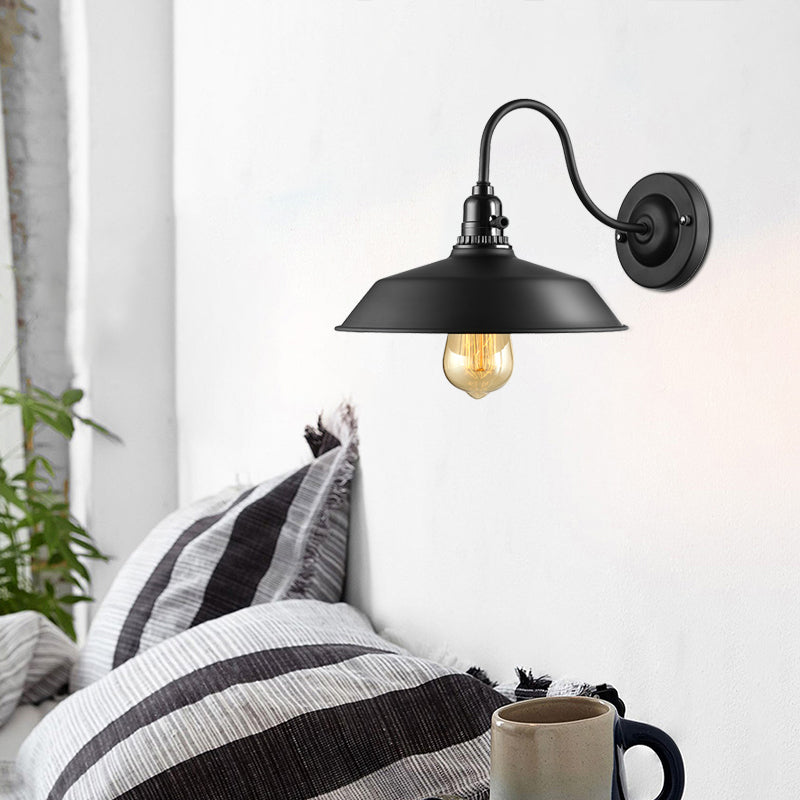 Metallic Barn Shade Wall Lamp - Industrial Bedroom Lighting In Black