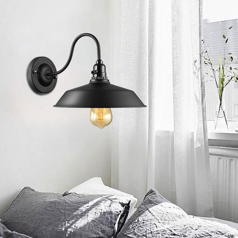 Metallic Barn Shade Wall Lamp - Industrial Bedroom Lighting In Black