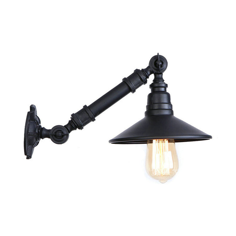 Metal Conical Wall Mounted Sconce Lamp - Retro Industrial Style Adjustable Arm 1-Head Black