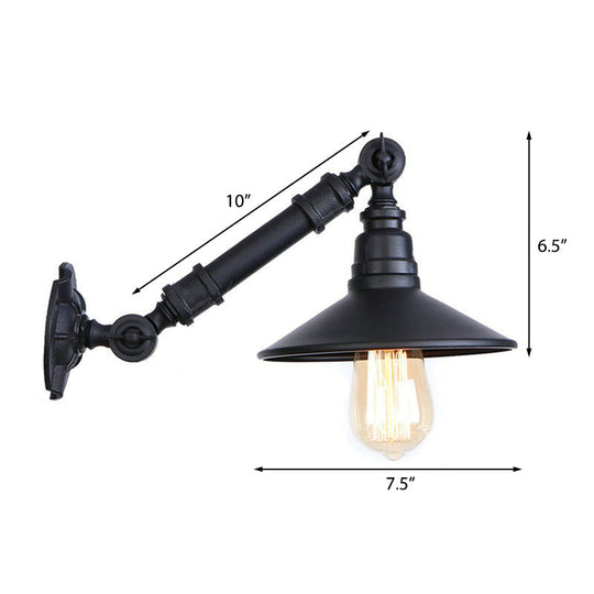 Metal Conical Wall Mounted Sconce Lamp - Retro Industrial Style Adjustable Arm 1-Head Black