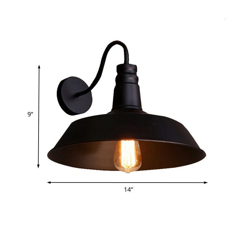 Industrial Metal Wall Lamp With Barn Shade And Mount - Black/White 10/14 Diameter