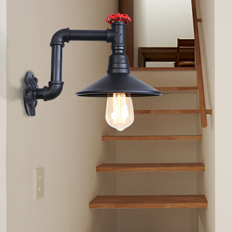 Industrial Wall Sconce With Metallic Black Finish And Conic Shade