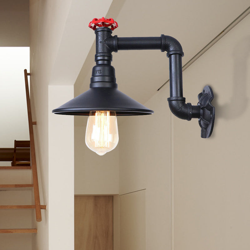 Industrial Wall Sconce With Metallic Black Finish And Conic Shade