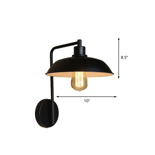 Antique Style 1-Light Barn Wall Sconce In Black/Rust Metallic Curved Arm For Hallway