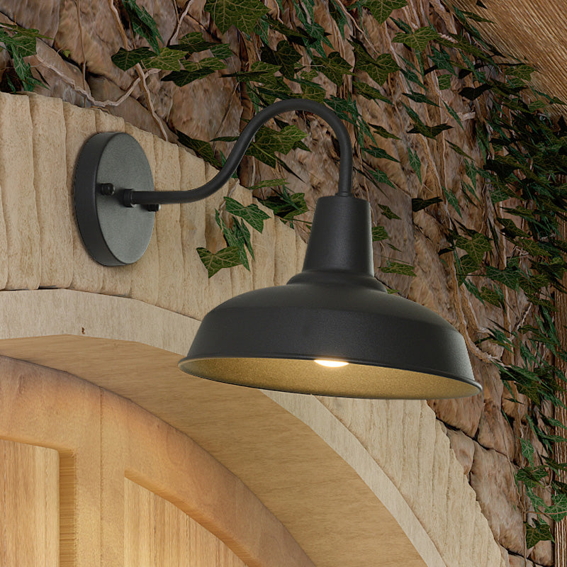 Gooseneck Arm Farmhouse Barn Wall Sconce With Metallic 1-Bulb Lamp - Black Porch Lighting
