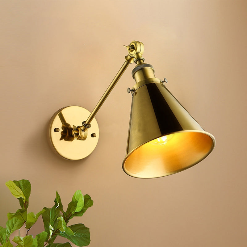 Industrial Style Conical Wall Mount Light For Living Room - Metallic Brass/Bronze Finish Brass