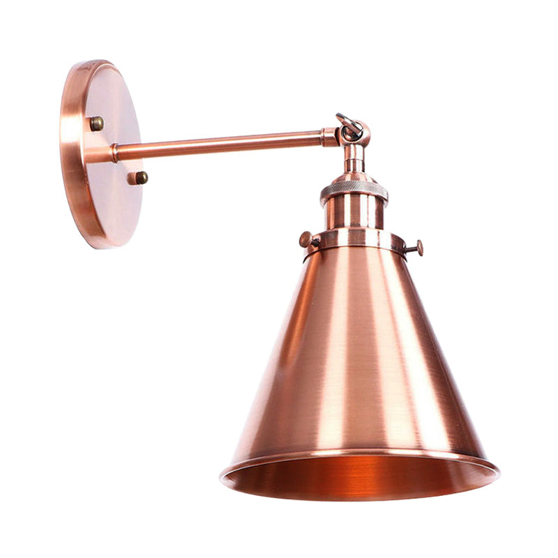 Industrial Style Conical Wall Mount Light For Living Room - Metallic Brass/Bronze Finish
