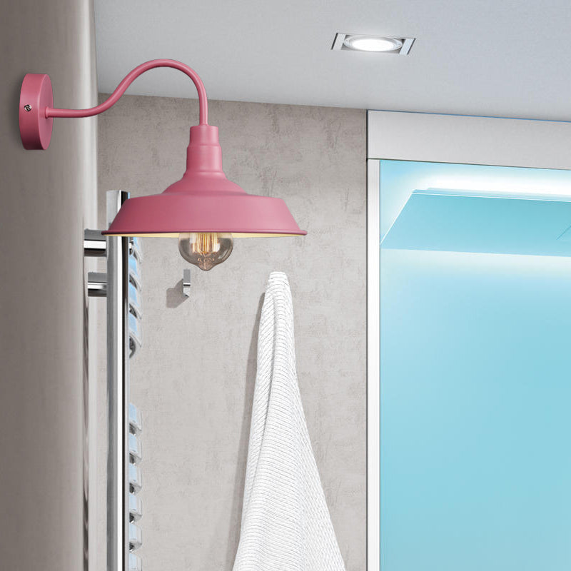 Industrial Stylish Barn Wall Sconce Lamp With Gooseneck Arm In Blue/Pink - 10/14 Wide Pink / 10
