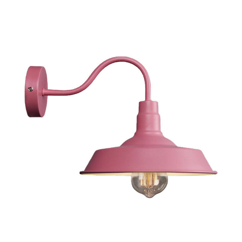 Industrial Stylish Barn Wall Sconce Lamp With Gooseneck Arm In Blue/Pink - 10/14 Wide