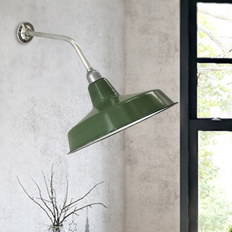 Stylish Vintage Green Metallic Wall Sconce With 1 Bulb - Barn Shade Living Room Lighting 14/16