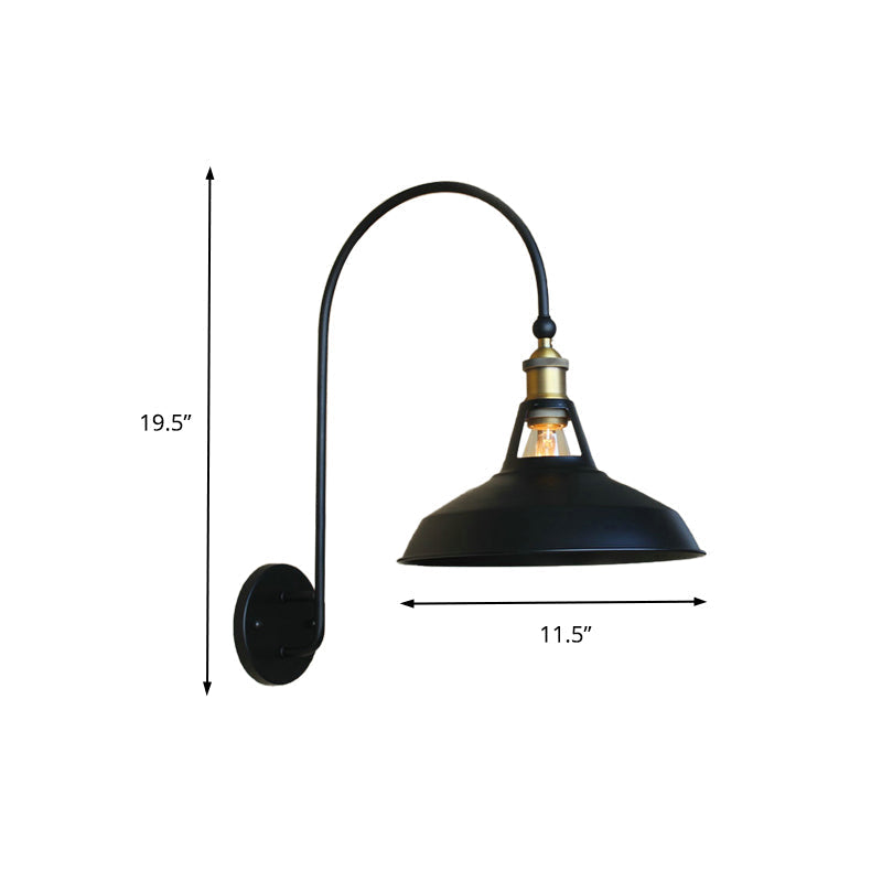 Retro Style Barn/Tapered Shade Wall Light - 10/14 W 1 Metallic Sconce In Black