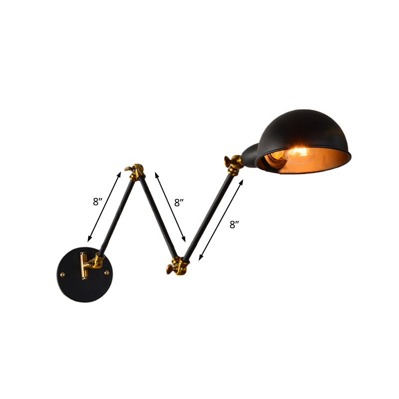 Industrial Dome Wall Sconce With Adjustable Arm For Bedroom Reading - Black Metal