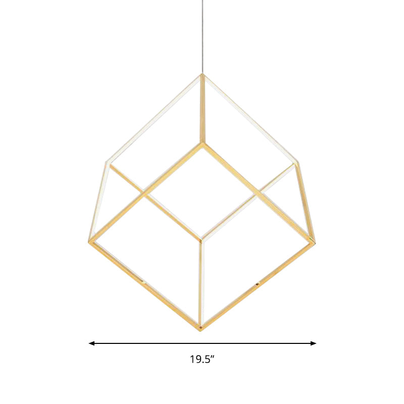 Modern Gold Cubic Shade Hanging Chandelier - Led Metal Pendant Lamp For Bedroom (12/16 Diameter)
