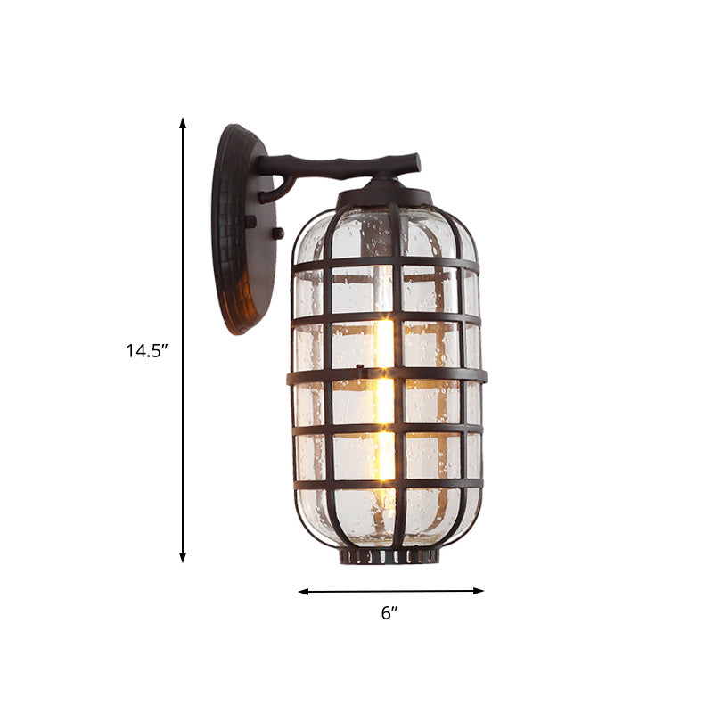 Industrial Wall Mounted Outdoor Lamp With Seedy Glass And Single Bulb In Black/Bronze 5.5-8 Wide