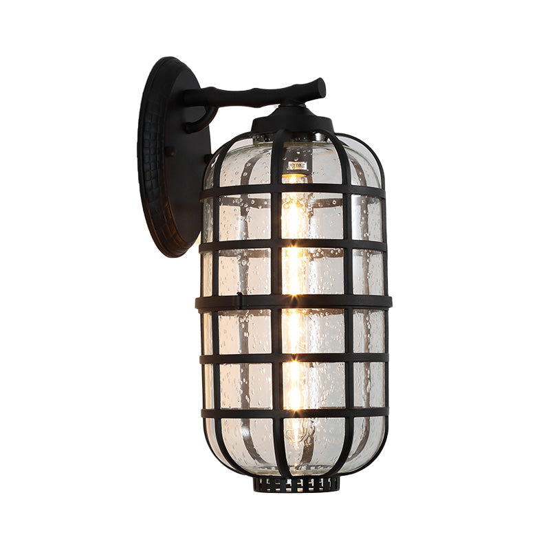 Industrial Wall Mounted Outdoor Lamp With Seedy Glass And Single Bulb In Black/Bronze 5.5-8 Wide
