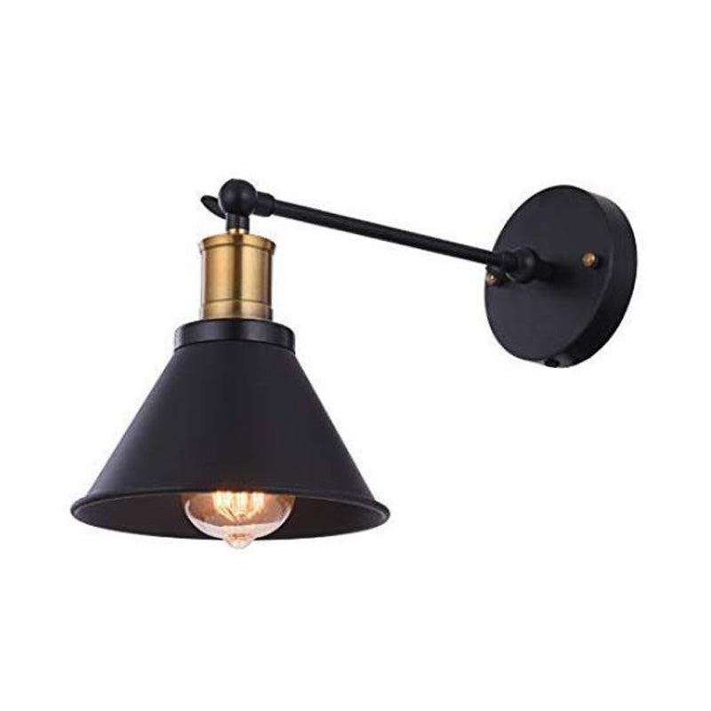 Industrial Metal Cone Wall Sconce Light Fixture For Bedroom - Black 1-Light