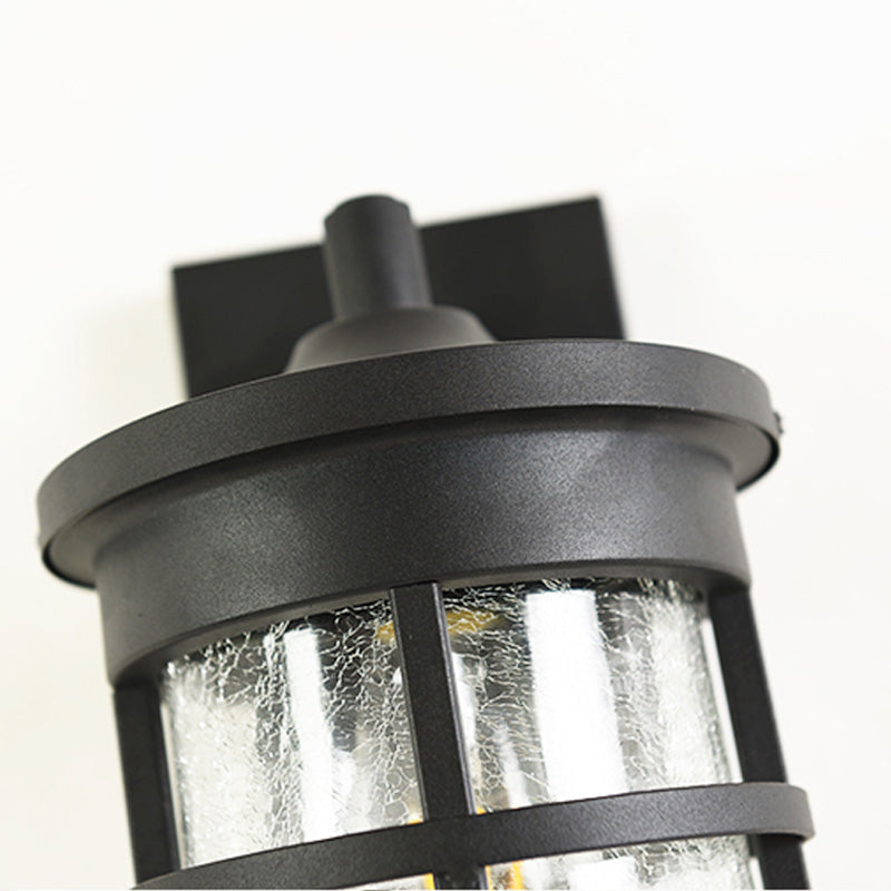 Outdoor Vintage Crackle Glass Cylinder Wall Sconce Lamp - 1 Light Black Fixture 6/8 Wide