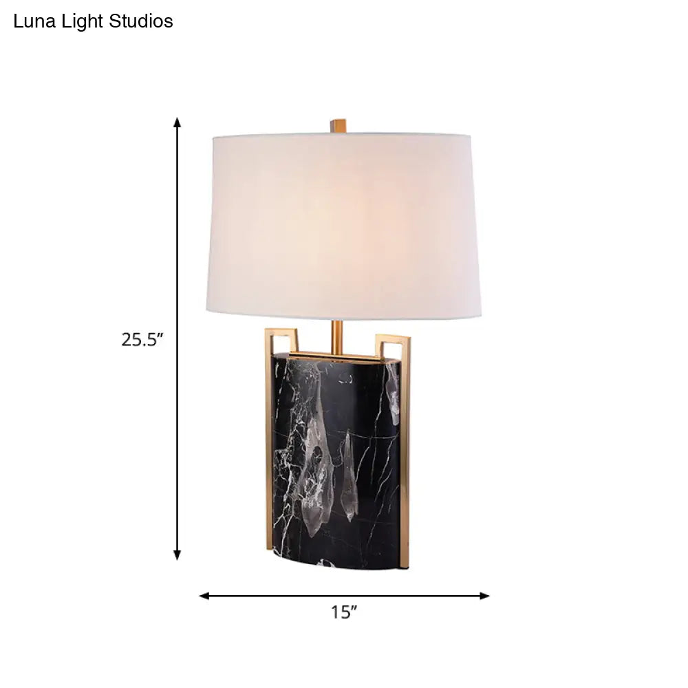 15/18 W Minimalist 1-Light Night Lamp - Black & White Tapered Table Light With Fabric Shade Marble