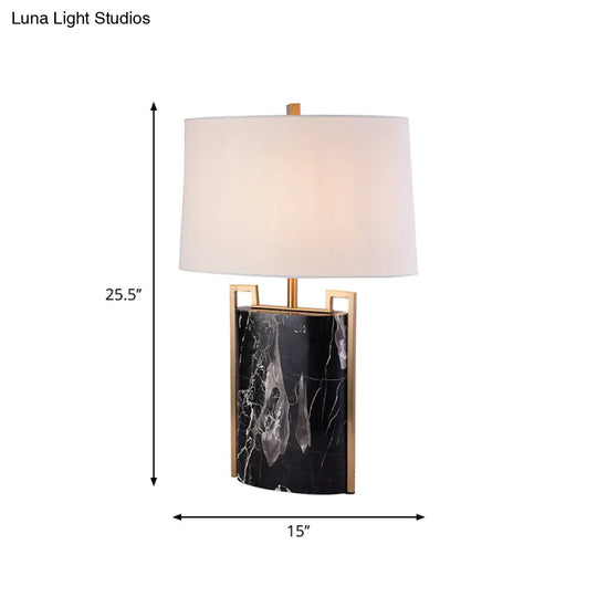 15/18 W Minimalist 1-Light Night Lamp - Black & White Tapered Table Light With Fabric Shade Marble