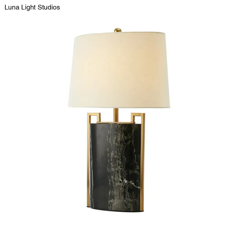 15/18 W Minimalist 1-Light Night Lamp - Black & White Tapered Table Light With Fabric Shade Marble