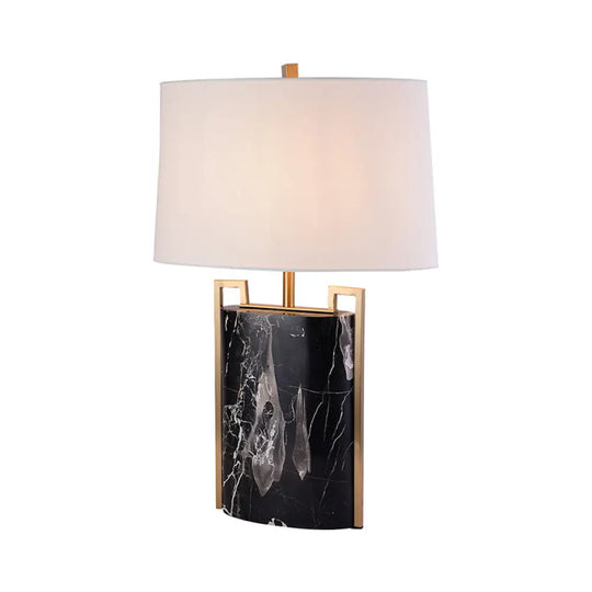 15/18 W Minimalist 1-Light Night Lamp - Black & White Tapered Table Light With Fabric Shade Marble