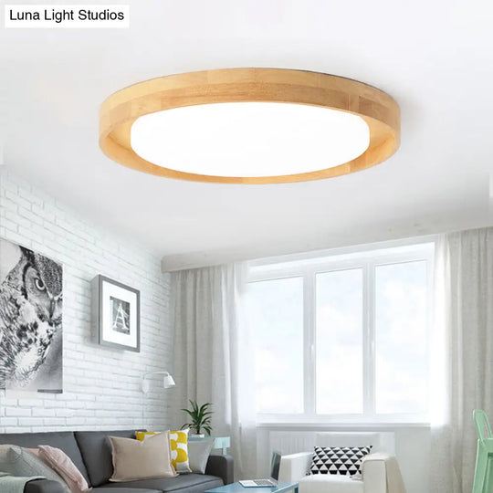 15/19 Acrylic Round Flush Led Ceiling Lamp With Modern Design Warm/White Light Wood / 15 Warm