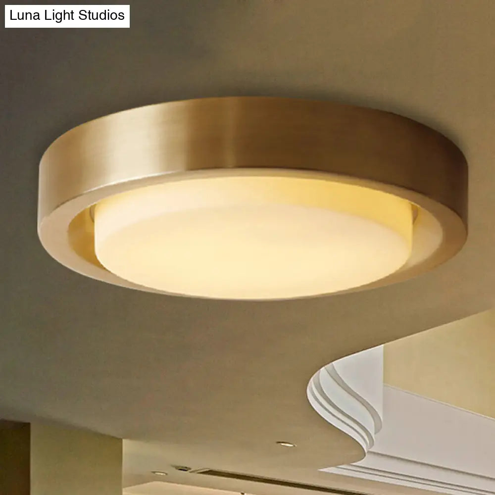 15/19 Black/Brass Drum Ceiling Light Fixture With Classic Frosted Glass And Led For Bedroom - Flush