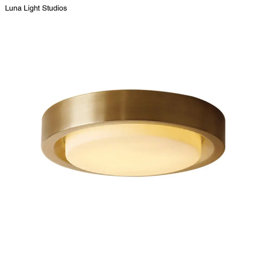 15/19 Black/Brass Drum Ceiling Light Fixture With Classic Frosted Glass And Led For Bedroom - Flush