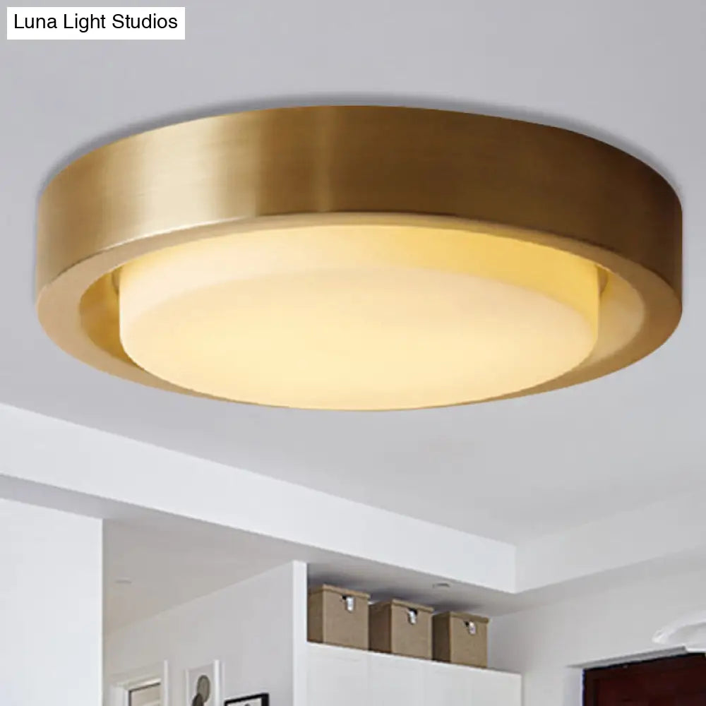 15/19 Black/Brass Drum Ceiling Light Fixture With Classic Frosted Glass And Led For Bedroom - Flush