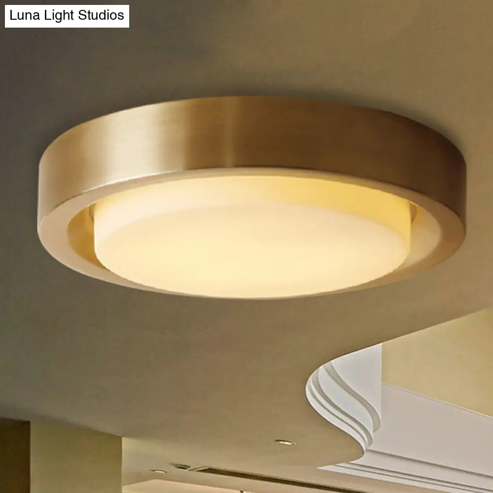 15’/19’ Black/Brass Drum Ceiling Light Fixture With Classic Frosted Glass And Led For Bedroom -