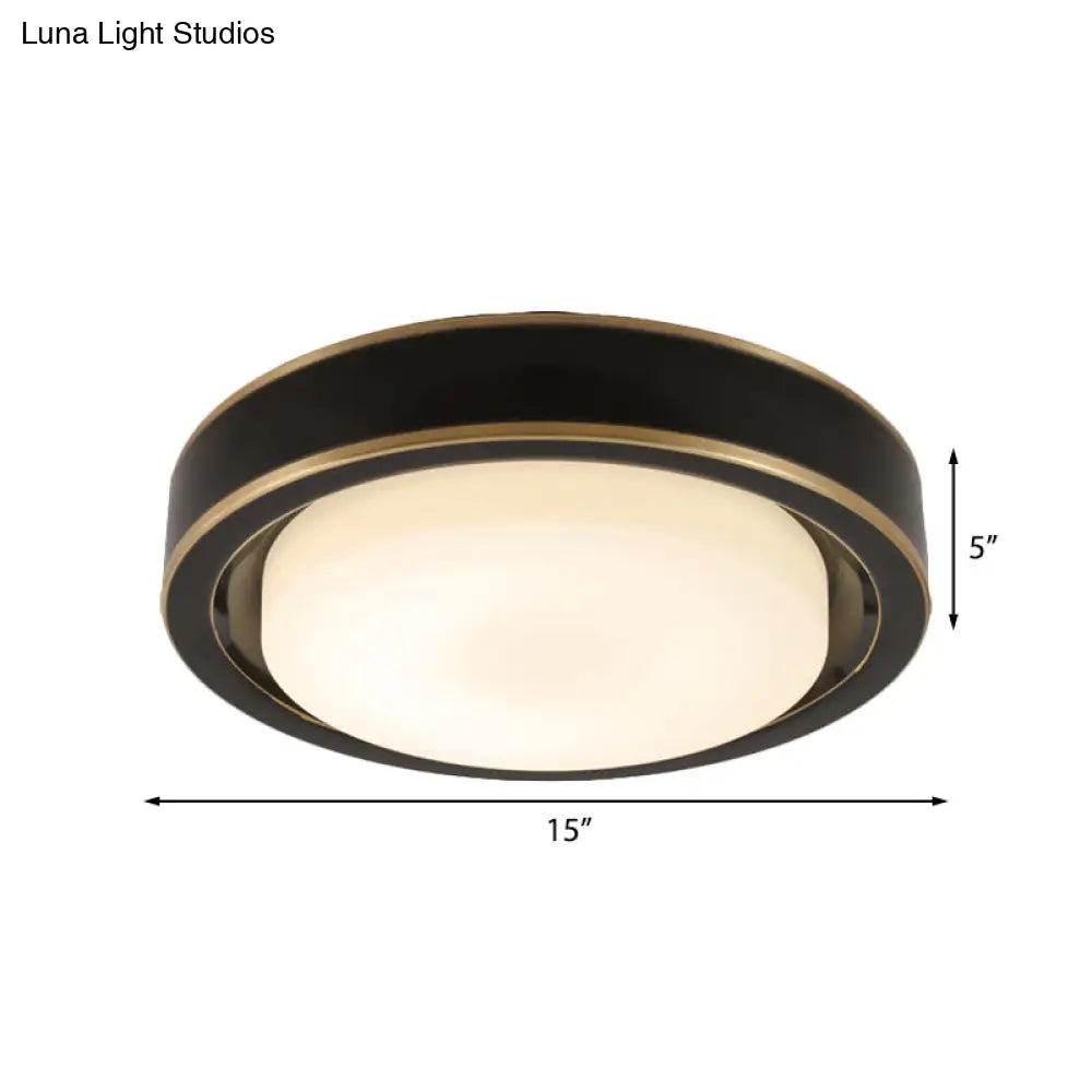 15’/19’ Black/Brass Drum Ceiling Light Fixture With Classic Frosted Glass And Led For Bedroom -