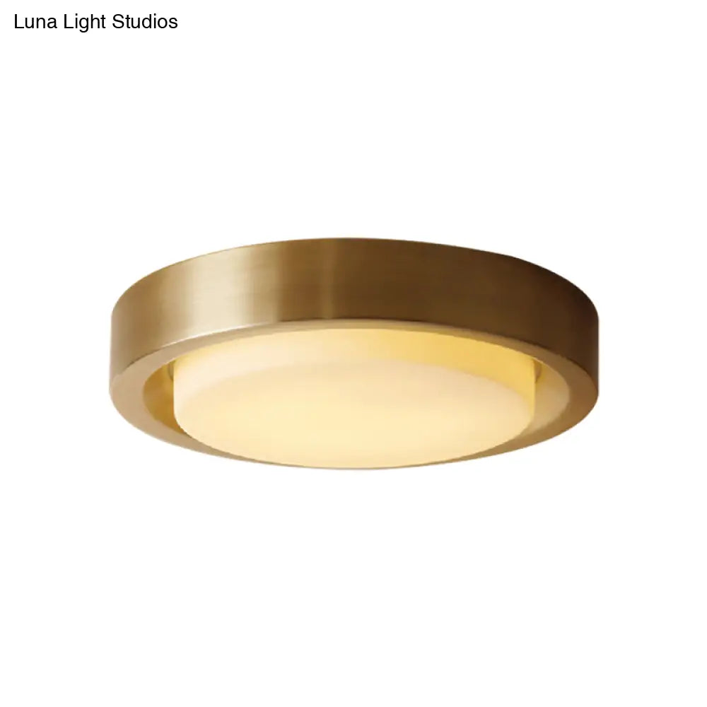 15’/19’ Black/Brass Drum Ceiling Light Fixture With Classic Frosted Glass And Led For Bedroom -