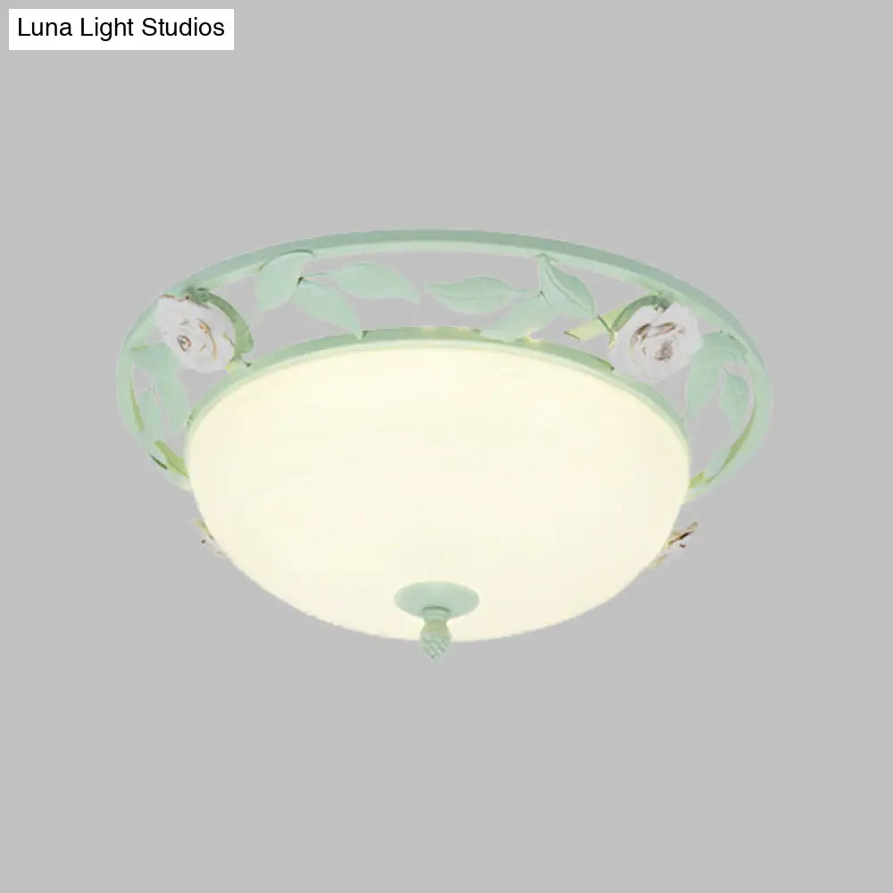 15’/19’ Korean Flower Metal Bowl Ceiling Light - 1 Head Flush Mount Fixture In Pink/Blue/Green