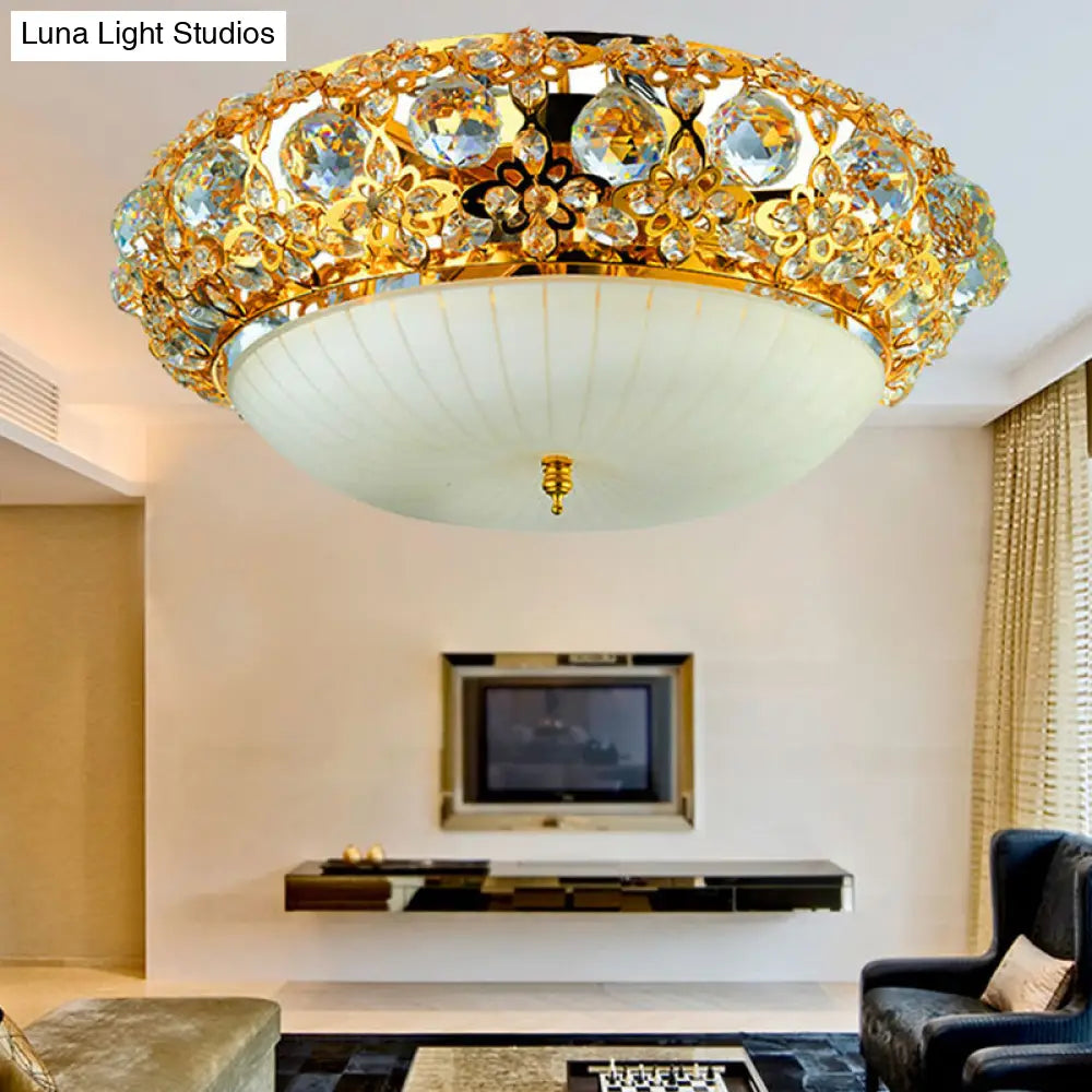 15’/19’ Semi Mount Clear Crystal Ceiling Fixture With Opal Glass Diffuser In Gold - Modern