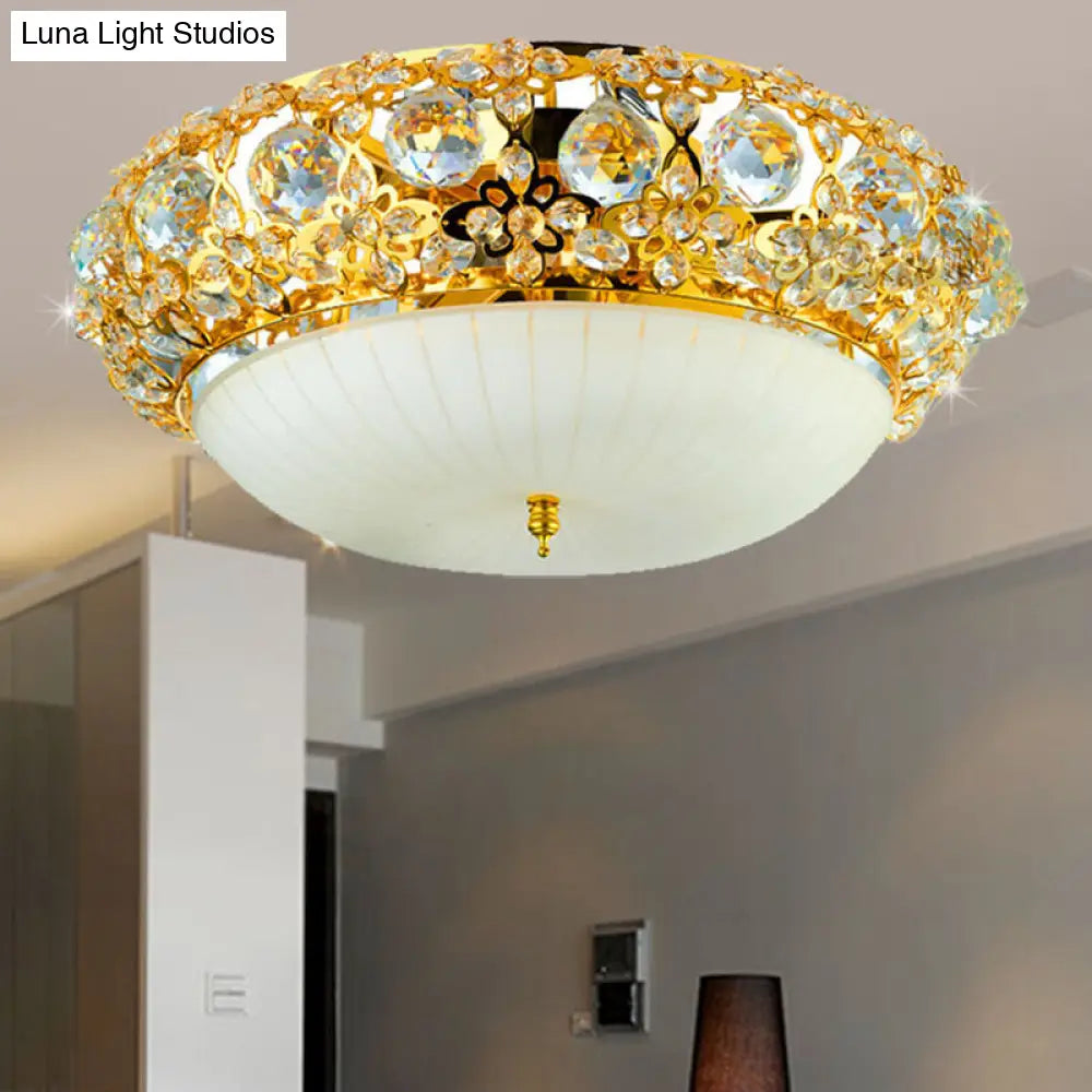 15/19 Semi Mount Clear Crystal Ceiling Fixture With Opal Glass Diffuser In Gold - Modern Lighting