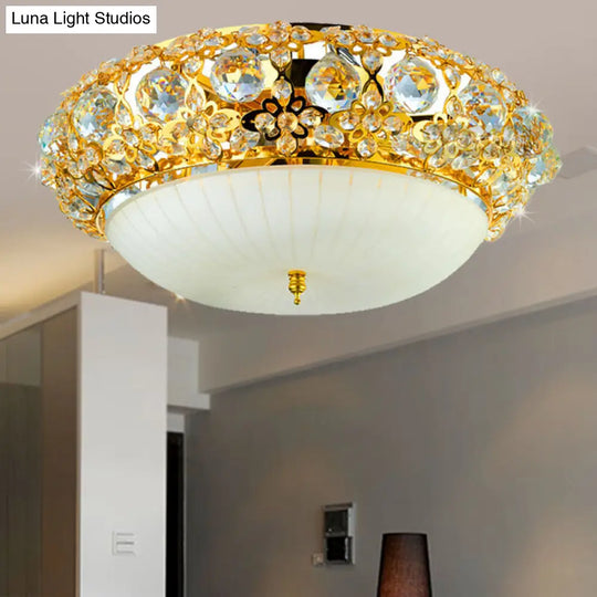 15/19 Semi Mount Clear Crystal Ceiling Fixture With Opal Glass Diffuser In Gold - Modern Lighting