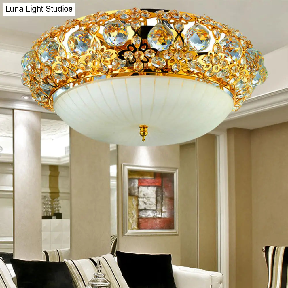 15’/19’ Semi Mount Clear Crystal Ceiling Fixture With Opal Glass Diffuser In Gold - Modern