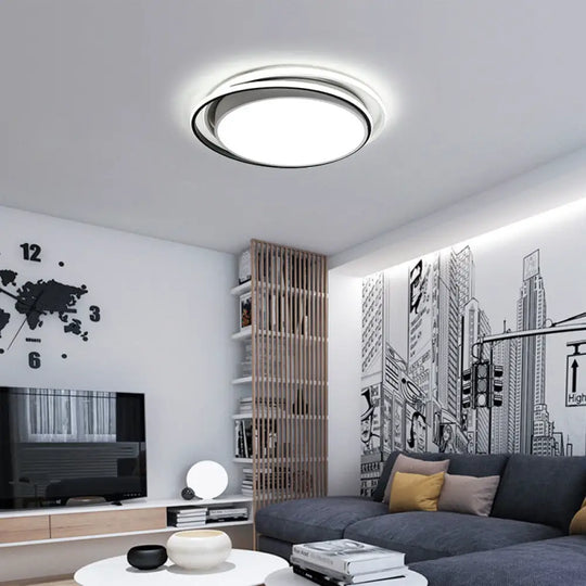 15’/19’ W Led Flush Ring Light - Simple Style Metal Ceiling Lighting In Black/White